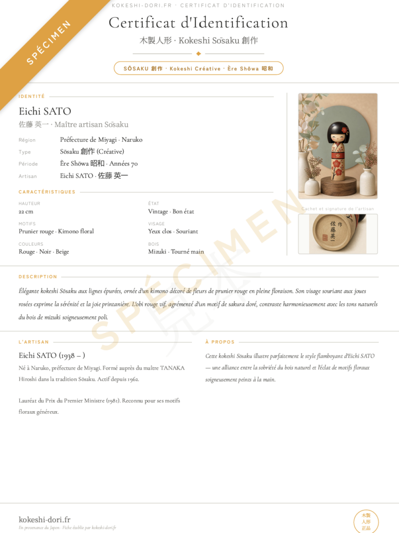 Fiche - "Certificat d'Identification" Kokeshi